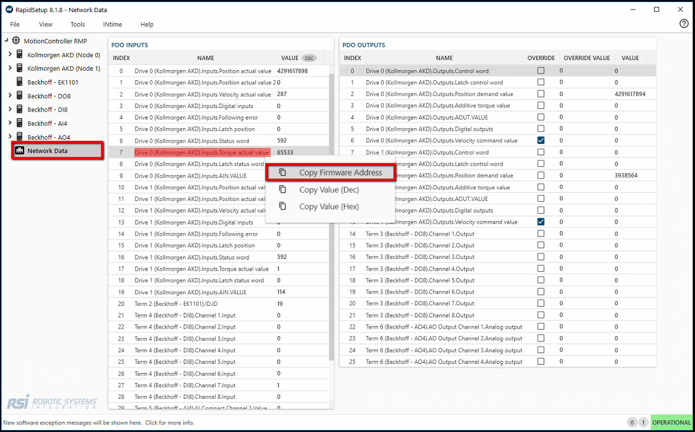 Using RapidSetup - Get Torque actual value's firmware address (0x32397C8).